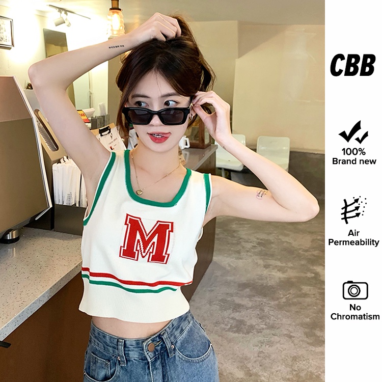 Porozi  Áo croptop hai dây dệt kim  sát nách in chữ thời trang Hàn Quốc cho nữ