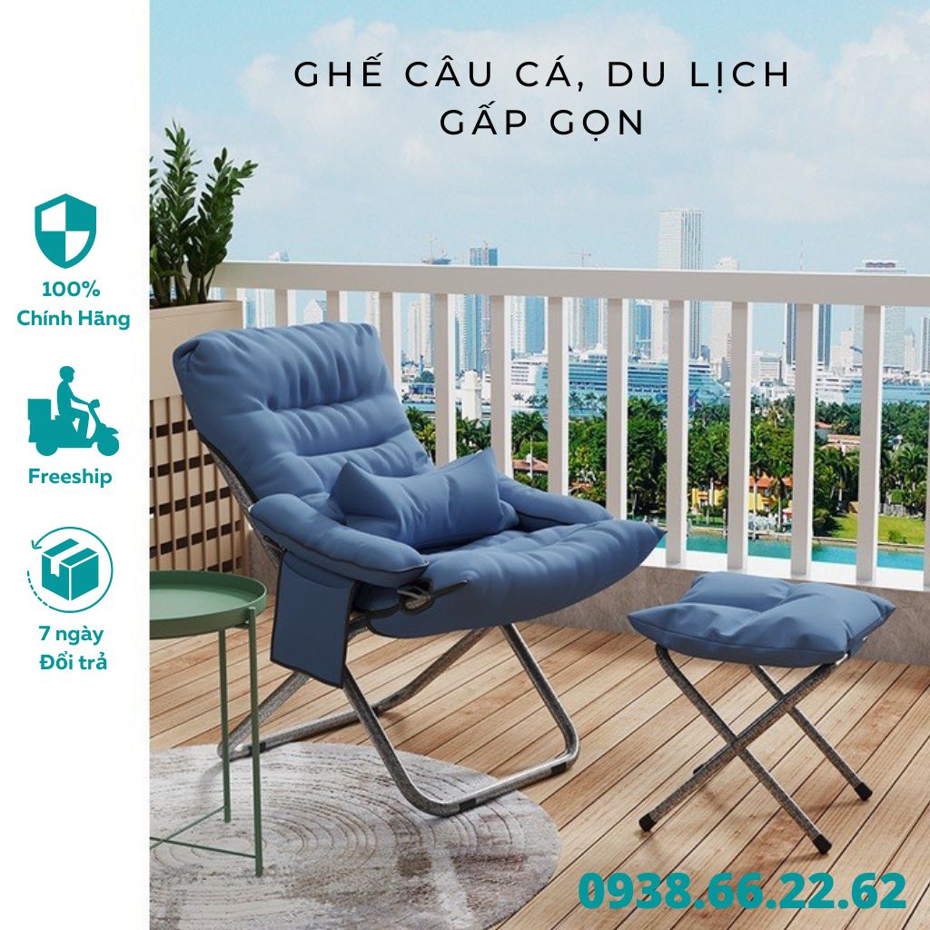Ghế Tựa Gấp Du Lịch Gọn Nhẹ HP44, Ghế Lười Thư Giãn Có Chân Gấu Ôm Full