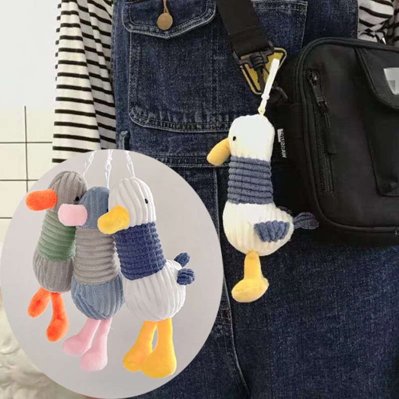 Móc khóa hình chú vịt xấu xí nhồi bông xinh xắn gắn túi xách/chìa khóa xe hơi