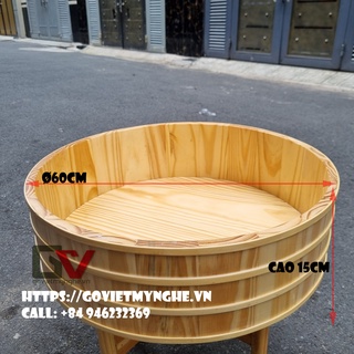 Thố gỗ đánh cơm Sushi hay Thố gỗ trang trí Sashimi Φ 60cm - Chiều Cao 15cm - Gỗ Thông Tự Nhiên