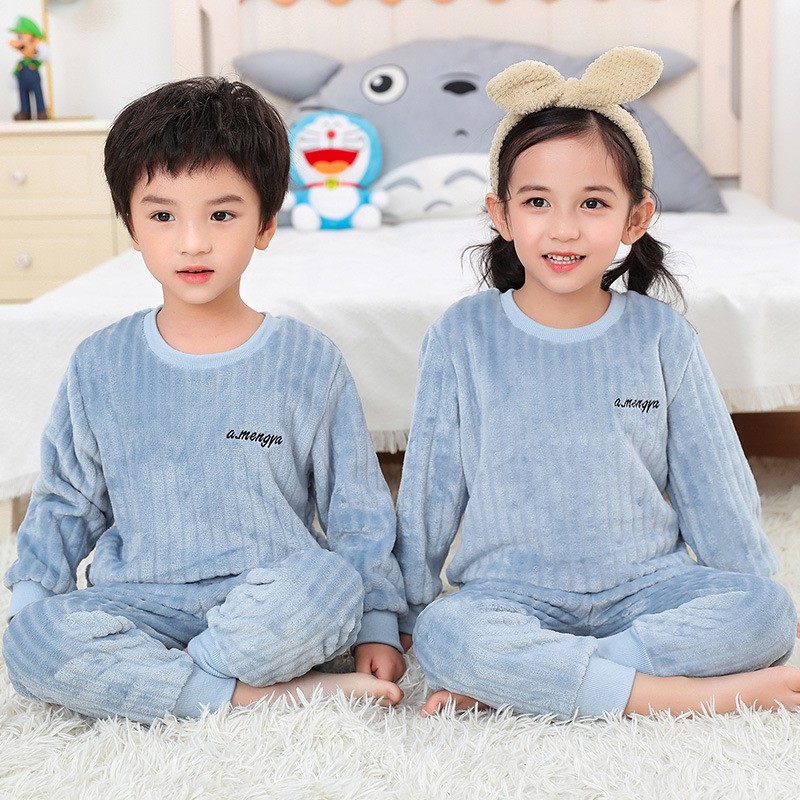 Bộ đồ ngủ flannel dày giữ ấm thời trang thu đông cho trẻ em