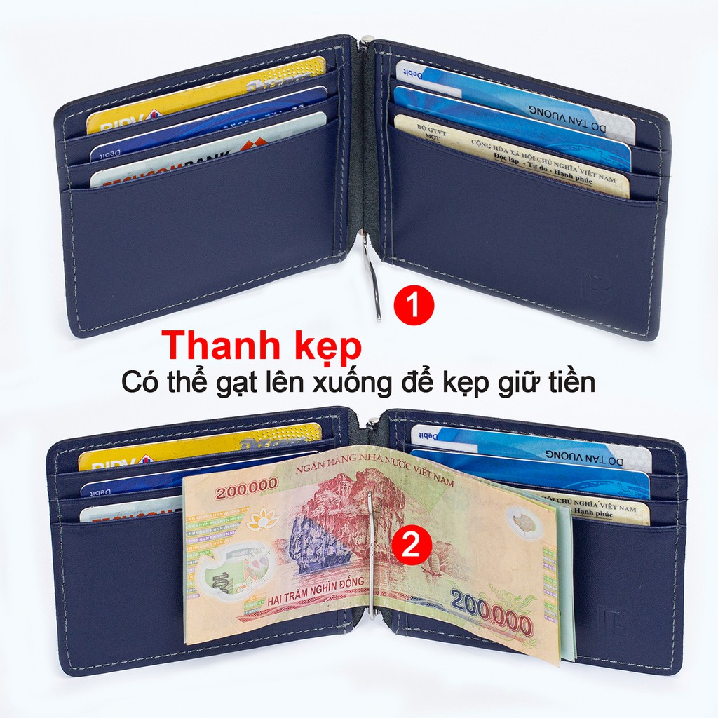 Ví kẹp tiền da bò nappa V109 cao cấp nhỏ gọn tiện lợi phong cách Bụi leather bảo hành 24 tháng