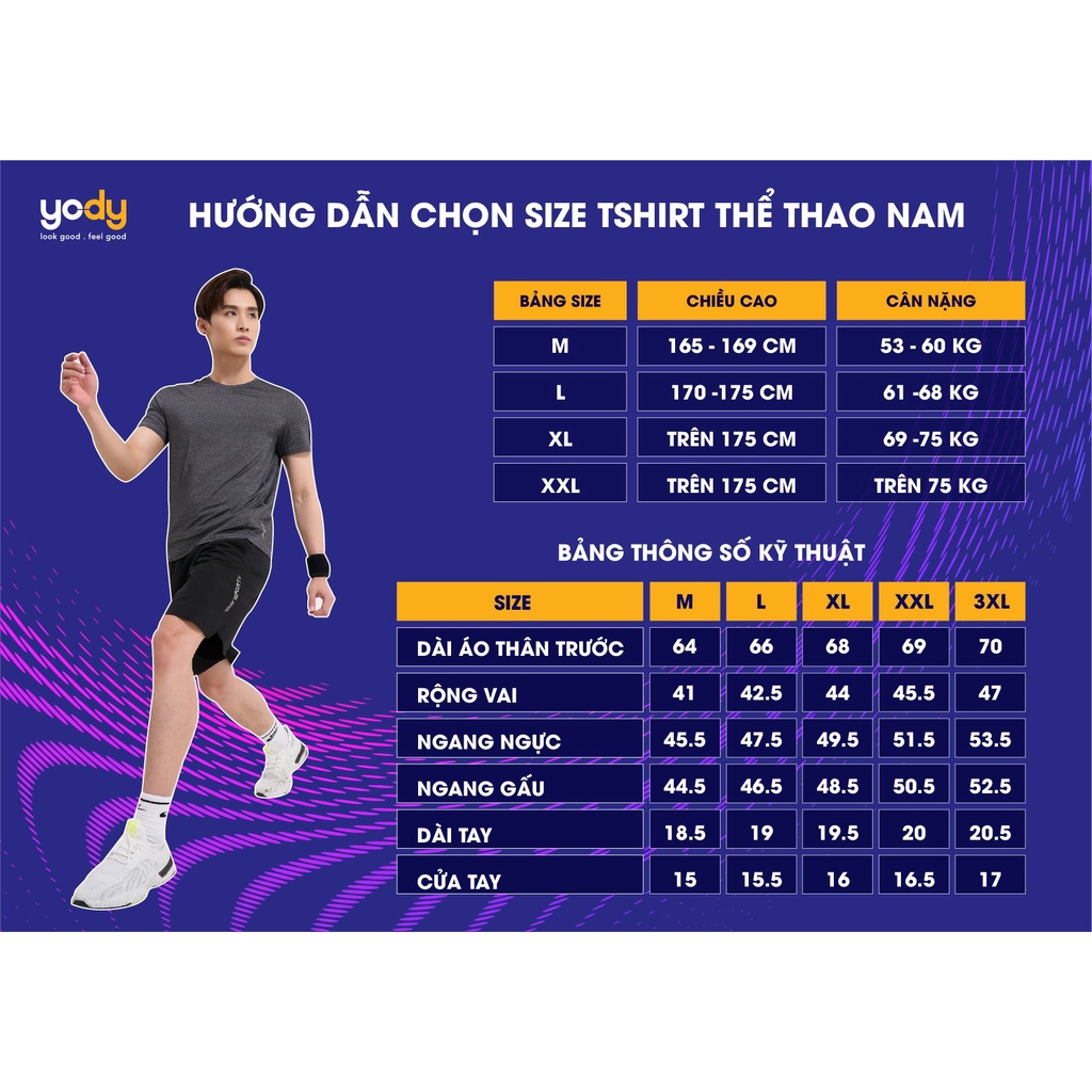 Áo tshirt thể thao YODY năng động ôm body co giãn tốt thoáng mát STM5073