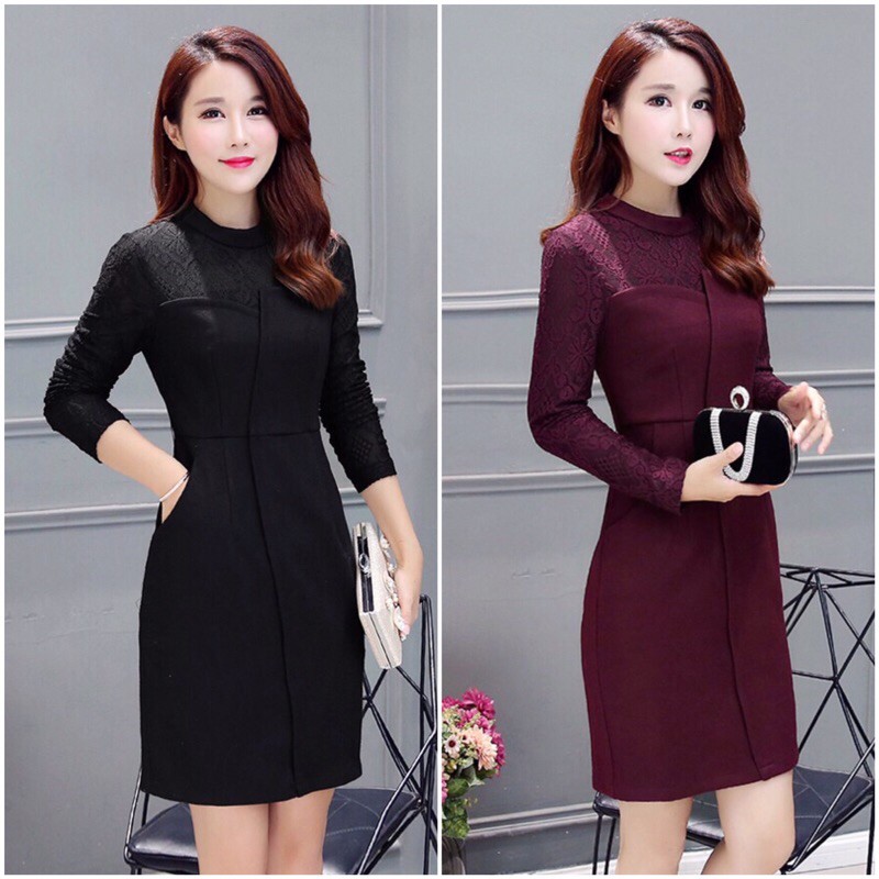 Đầm ôm phối ren thân trước V39 cao cấp
