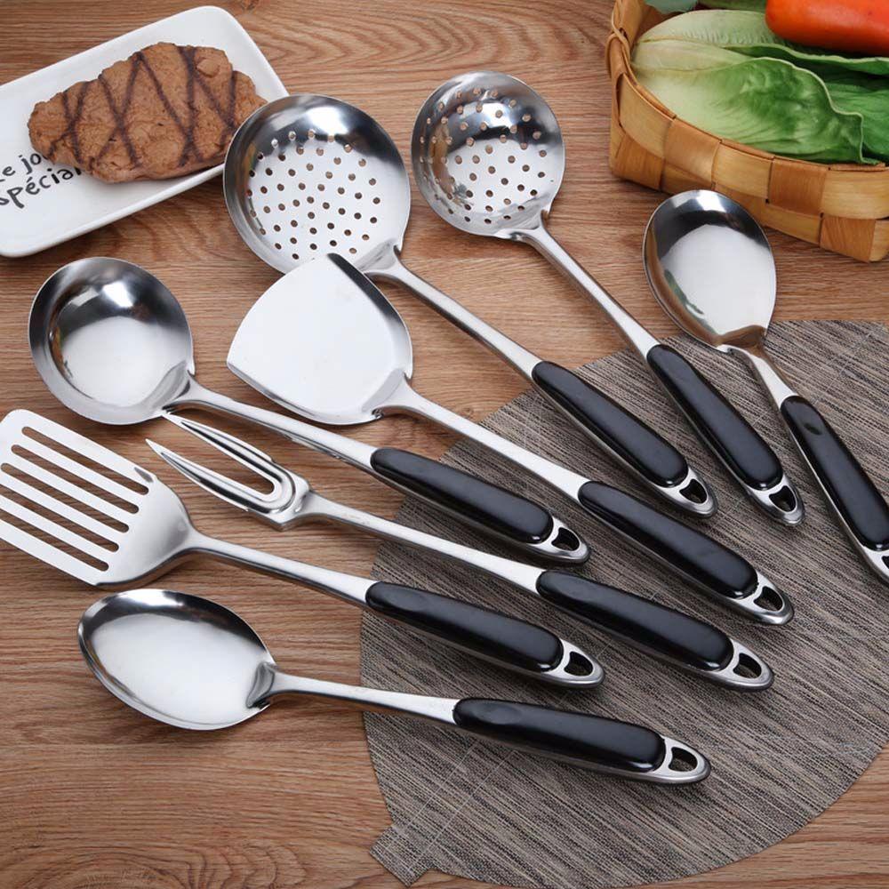 IVORY Bộ Dụng Cụ Nấu Ăn Bằng Thép Không Gỉ Tay Cầm Gỗ Cho Nhà Bếp