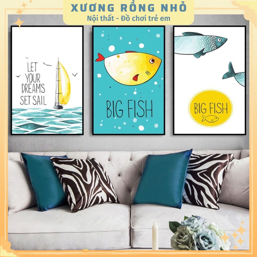 Tranh canvas treo tường chủ đề đáng yêu decor phòng ngủ cho bé - Tranh canvas trang trí phòng bé bộ 3 bức tặng kèm đinh