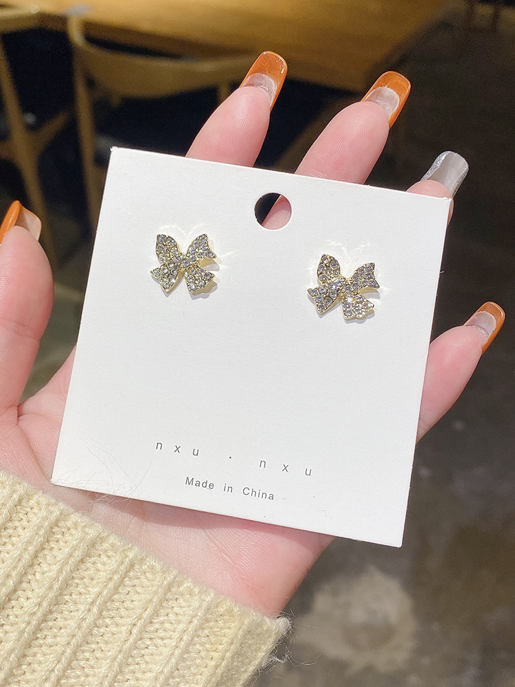 Bông Tai Đính Đá Hình Nơ Xinh Xắn Phong Cách Hàn Quốc