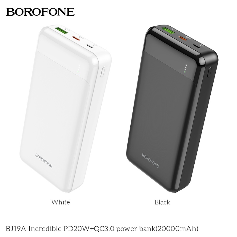 Pin sạc dự phòng 20000mAh BOROPHONE BJ19A sạc nhanh PD20W (cổng Type-C), có đèn báo LED, 1 cổng ra USB - Chính hãng