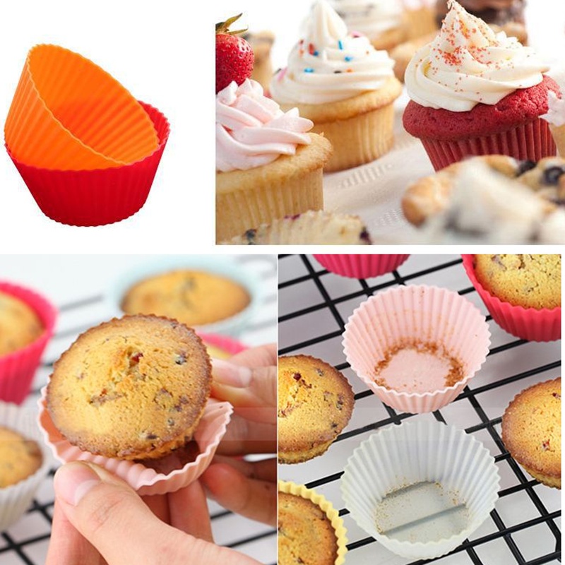 6/24pcs Khuôn Bánh Tròn Bằng Silicon Khuôn Muffin Làm Bánh cupcake tròn 7cm
