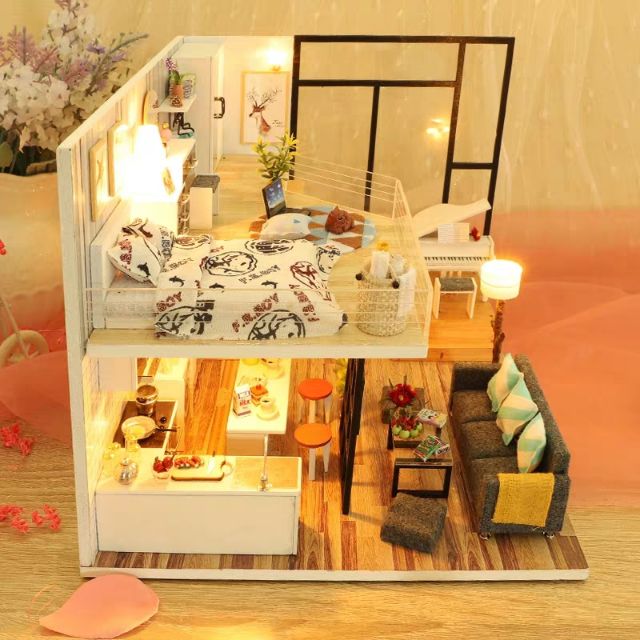 Kèm mica và keo dán - Mô hình nhà gỗ búp bê Dollhouse DIY - M023A Happiness Code
