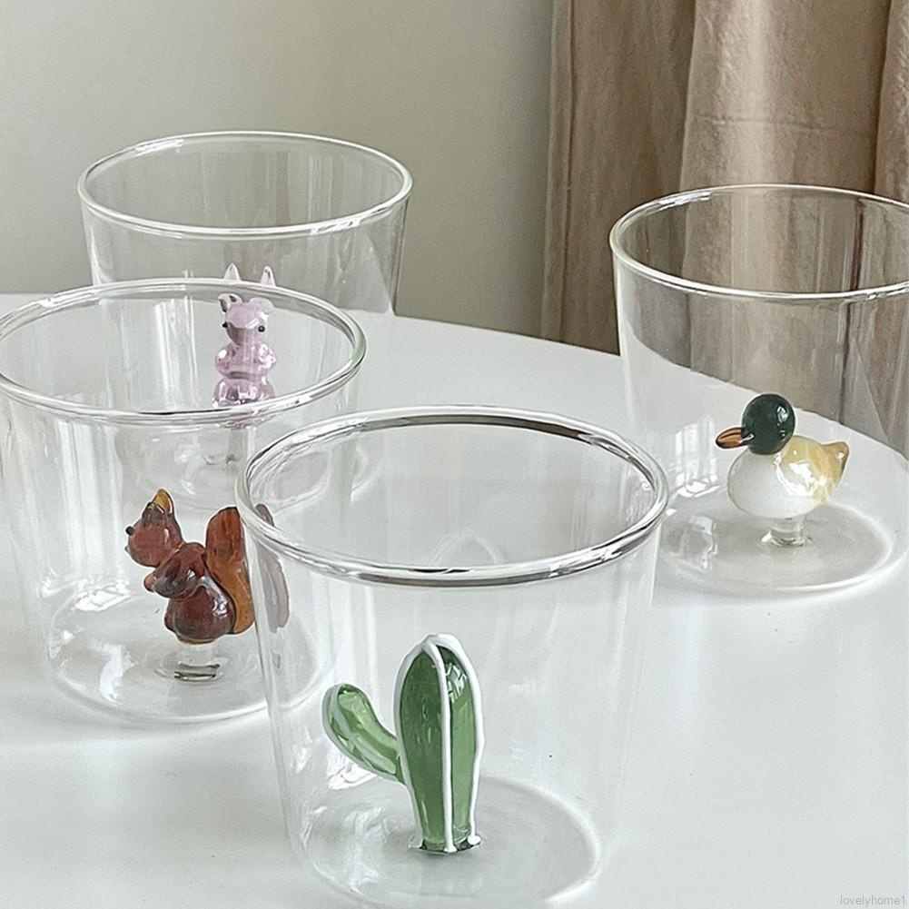 Cốc thủy tinh borosilicate in hình động vật 3D dùng khi uống nước ép/ cà phê/ bia/ sữa dùng trong văn phòng và nhà hàng
