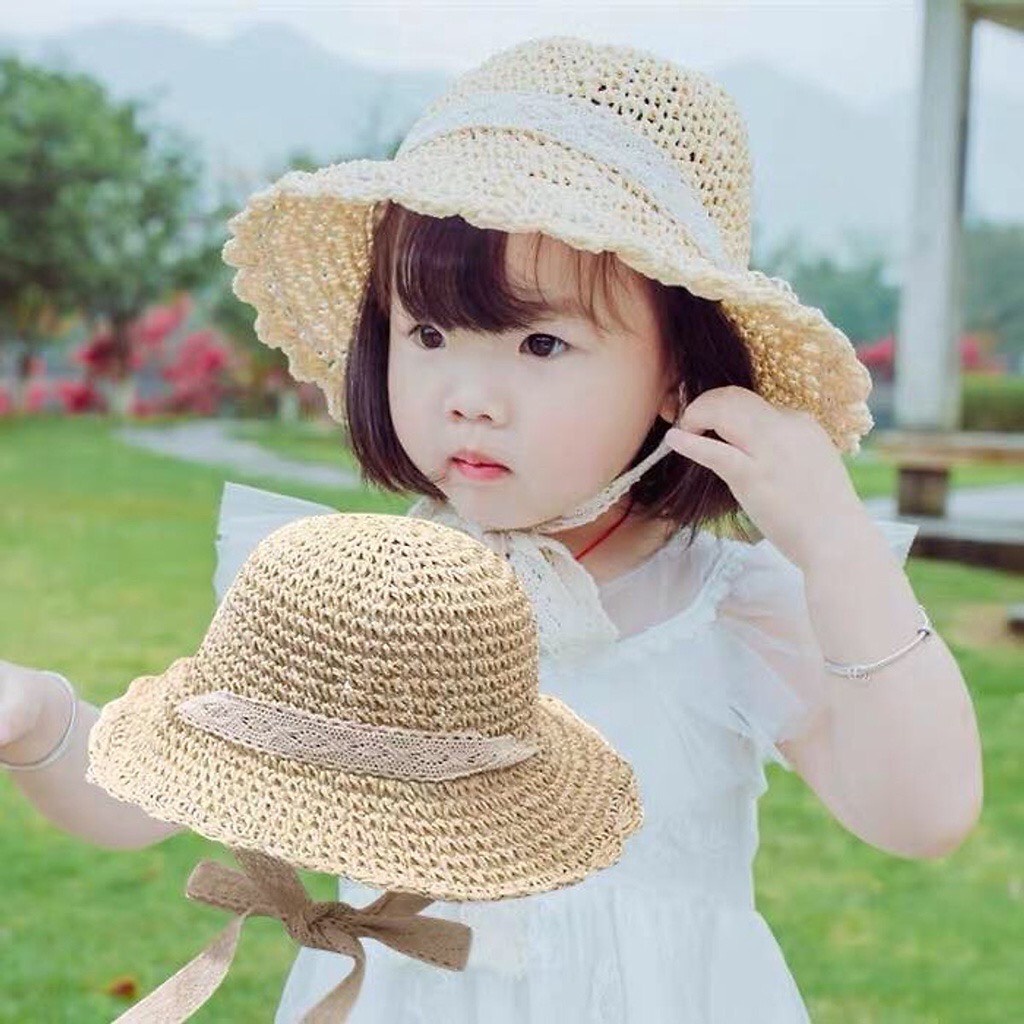 Mũ cói đi biển nữ vành rộng chống nắng, nón cói nơ xinh cho bé thời trang Hàn Quốc rẻ đẹp