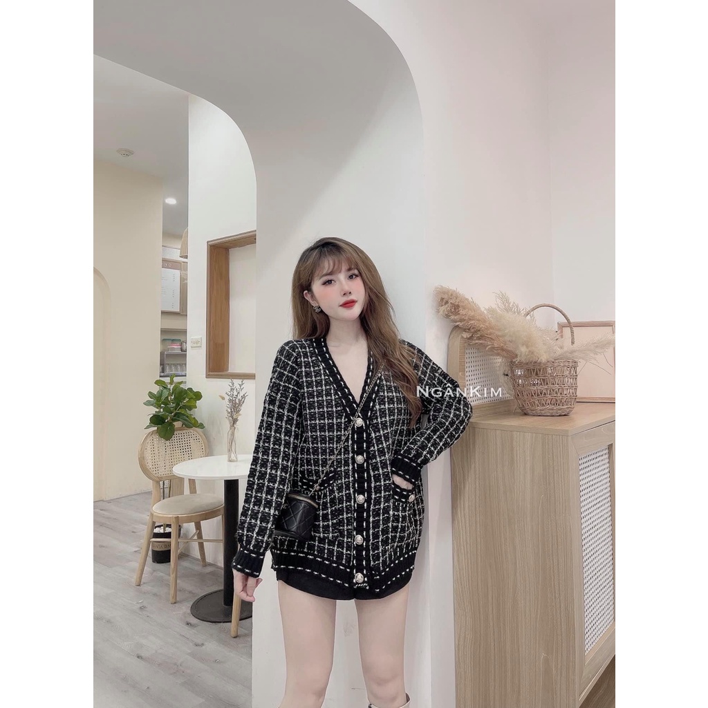 [ảnh thật-sẵn] Áo khoác len kẻ túi hộp 3 màu