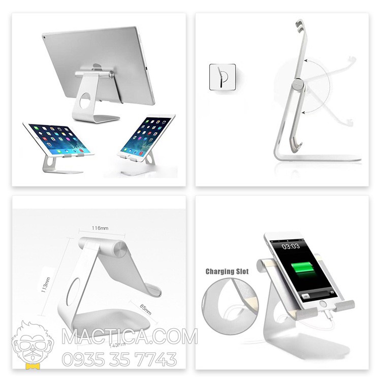 Giá Đỡ Nhôm Cho Điện Thoại/Máy Tính Bảng Flexible Loại Lớn Xoay 210 Độ - Hàng Cao Cấp