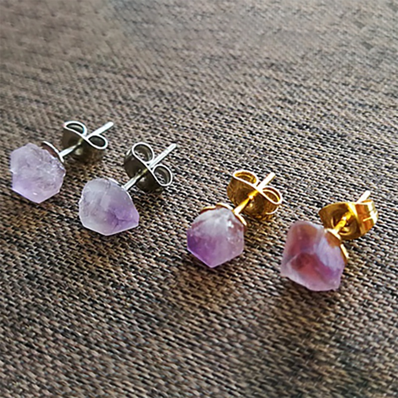 Khuyên Tai Đính Đá Thạch Anh Tím Đơn Giản Thời Trang