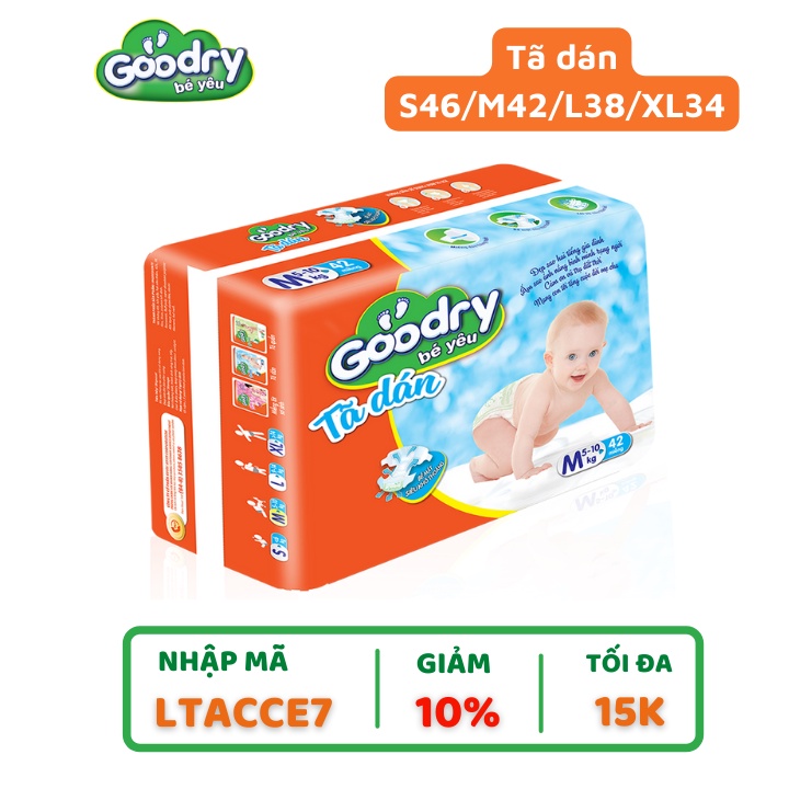 Tã dán Goodry S46/M42/L38/XL34 - Công nghệ Nhật Bản, Màng đáy thoáng khí 100% ngăn ngừa hăm tã