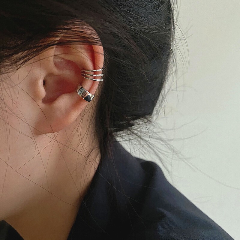 Bông Tai Bạc S925 Bộ 2 Chiếc Ear Cuff Kẹp Vành Khoen C Bất Đối Xứng Trẻ Trung Cá Tính | Khuyên Tai Nữ Trang Sức Bạc