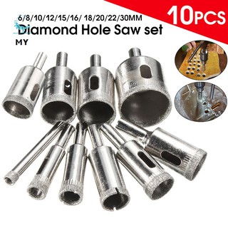 Set 10 mũi khoan lỗ kim cương kích thước 6-30mm tùy chọn
