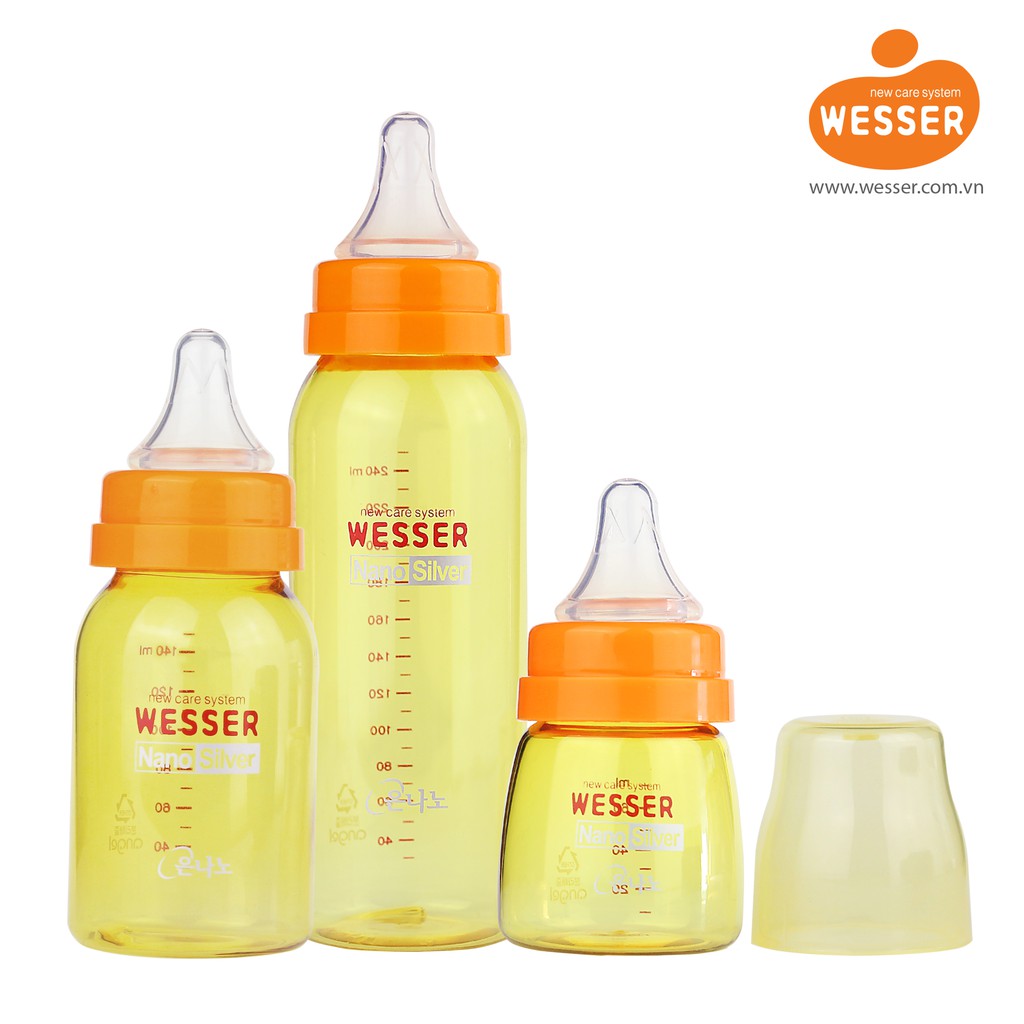 Combo 3 bình sữa Wesser PP cổ hẹp 60ml - 140ml - 250ml