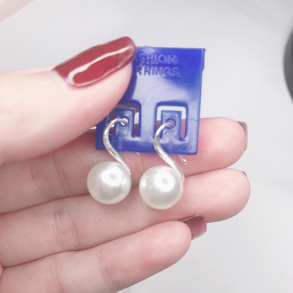 Bông tai bạc nữ hình móc câu đính ngọc trai nhân tạo K027, Chất liệu bạc ta xinh xắn - Trang sức bạc Evasilver