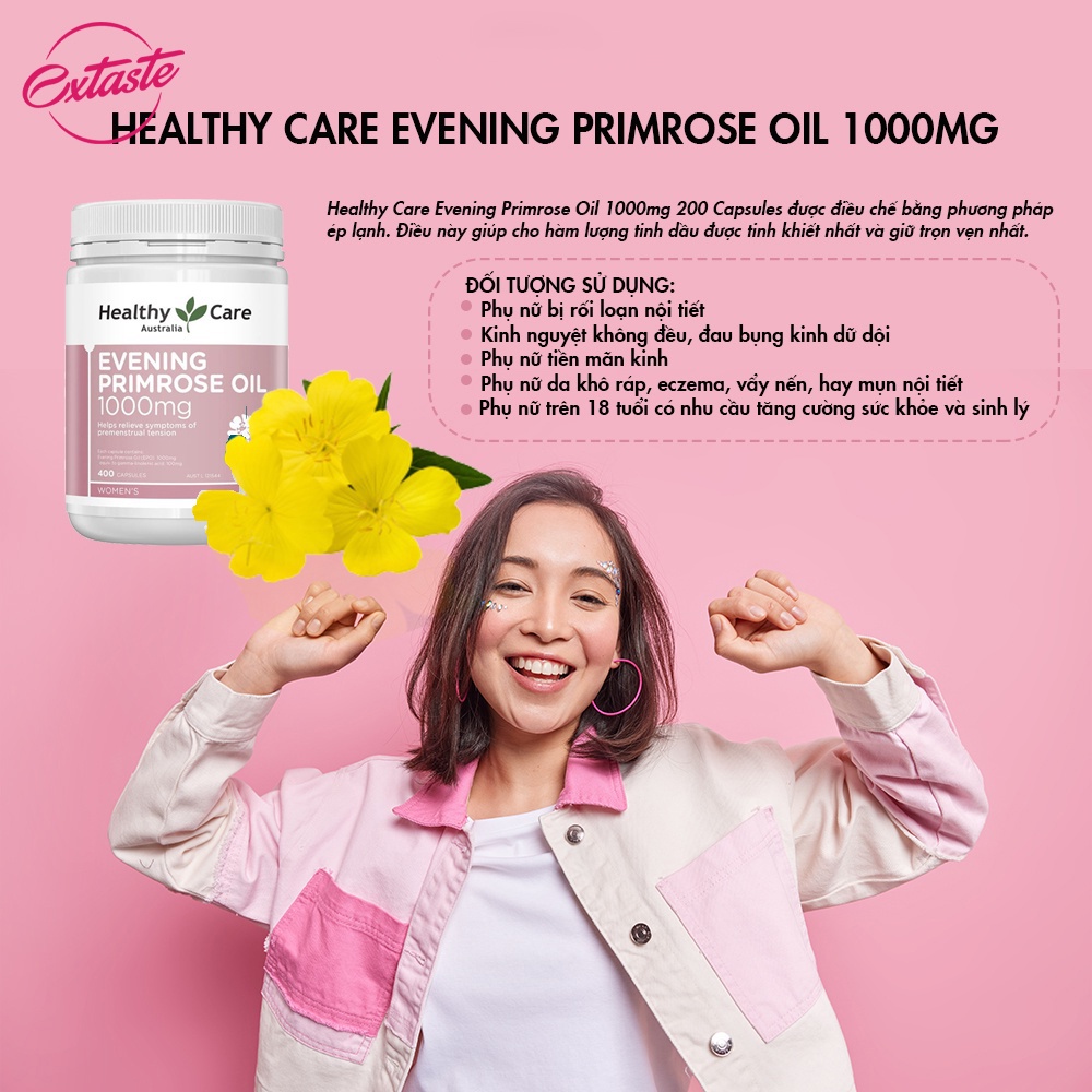 Tinh dầu hoa anh thảo Healthy Care Evening Primrose Oil 1000mg 200 viên cải thiện sinh lý nữ Extaste