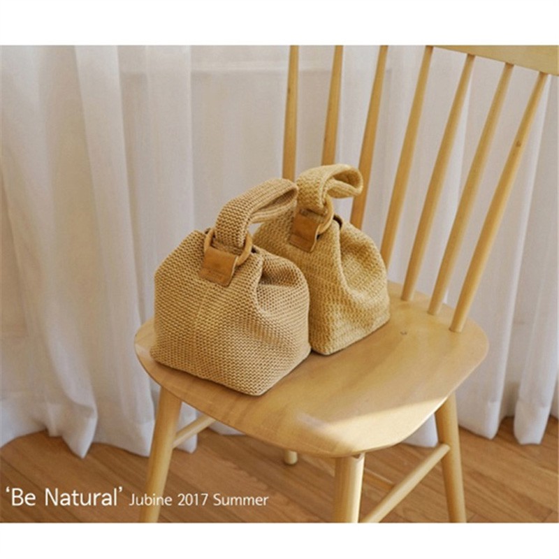 Túi cói Bằng Rơm Dệt Hình Vuông Nhỏ Có Khóa Vòng Dễ Thương