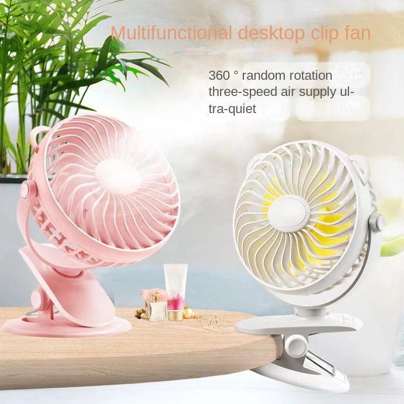Quạt USB Mini Để Bàn Xoay 360 Độ Có Thể Sạc Lại Kèm Kẹp Cố Định Dễ Thương