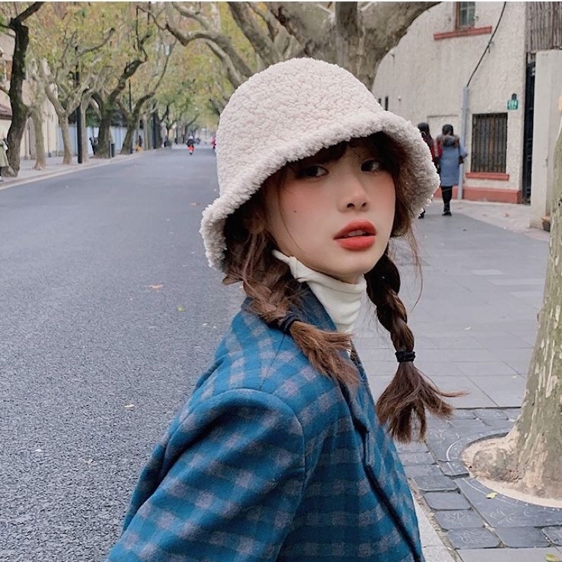 🌷 Mũ bucket lông cừu thời trang thu đông