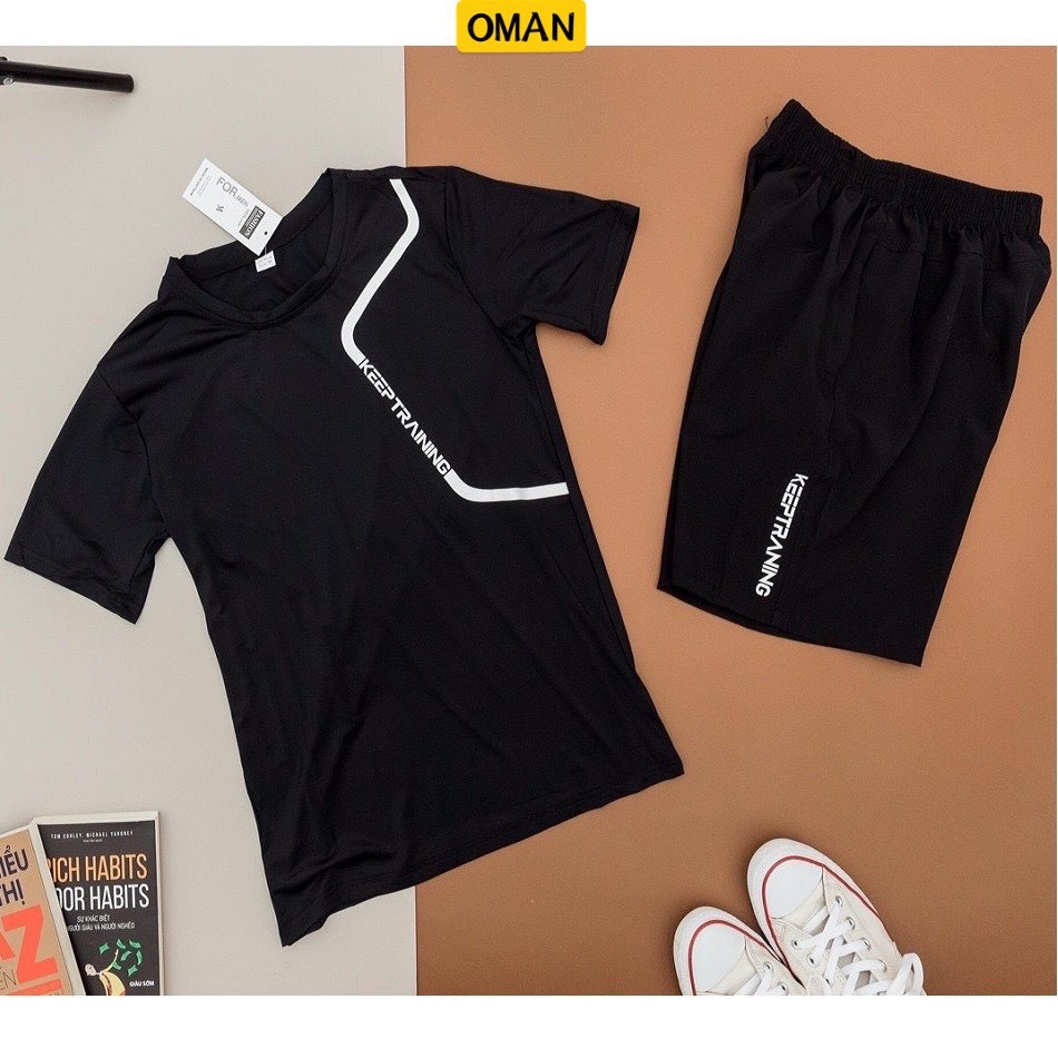 Bộ thể thao nam, bộ đồ thun lạnh KEEP TRAINING co giãn, 6 màu - OMAN