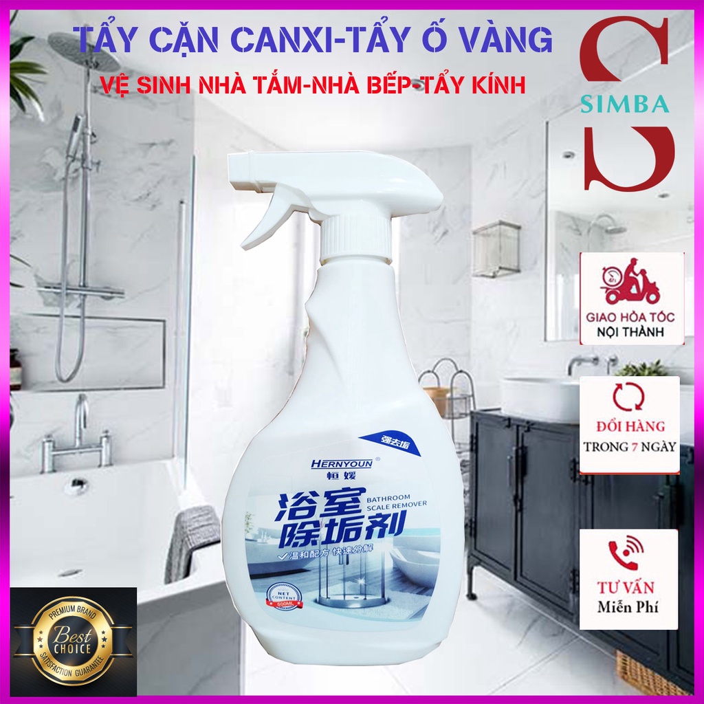 Tẩy Cặn Canxi Vách Kính - Vệ Sinh Nhà Tắm - Chai Xịt Làm Sạch Vòi Rửa, Gương - Tẩy Trắng Bồn Rửa, Gạch Men