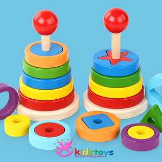 Đồ chơi gỗ - Tháp xếp chồng 1 trụ lồng khối, Đồ chơi giáo dục cho bé thông minh ( Cam Kết 100% Video Do Shop Quay )