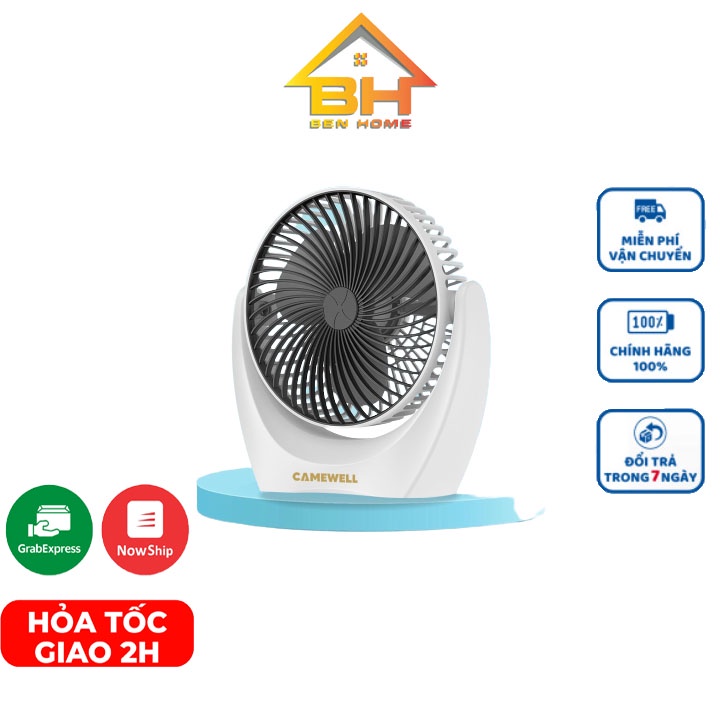Quạt Mini Để Bàn Tích  Điện CameWell Động Cơ Không Tiếng Ồn, Xoay 120 Độ linh Hoạt Kèm Cổng Sạc Tích Điện
