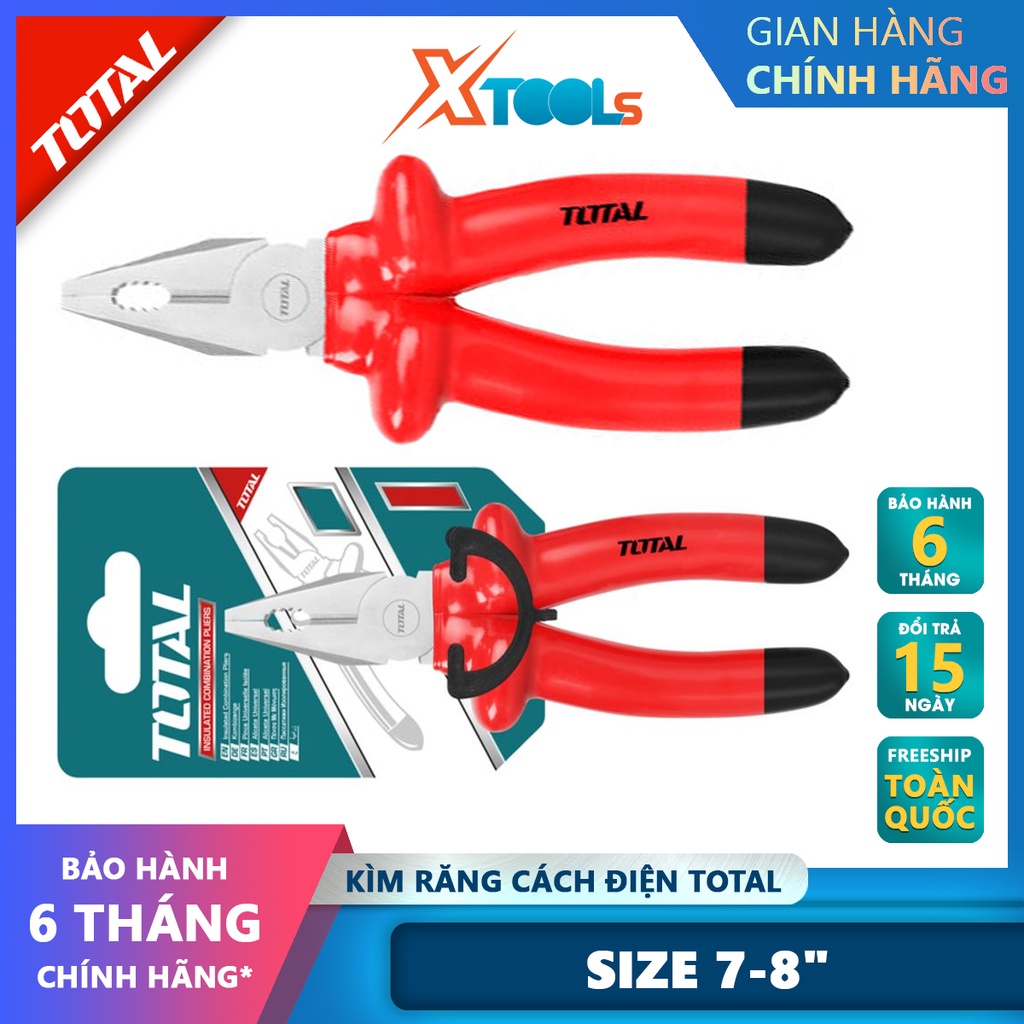 Kềm răng cách điện TOTAL |  kềm cách điện Size:7&quot;/180mm Kiểm tra 10000V dùng để kẹp, cắt vặn, quấn, tháo các chi tiết, d