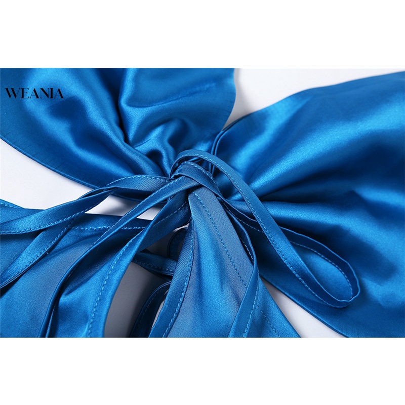 Đầm Hai Dây Cột Dây Hở Lưng Vải Satin Thời Trang Mùa Hè Quyến Rũ