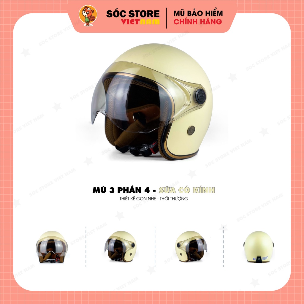 Mũ bảo hiểm 3/4 Viền Đồng Có Kính NT Max cao cấp, nón bảo hiểm 3 phần 4 có kính Sóc Store Vietnam