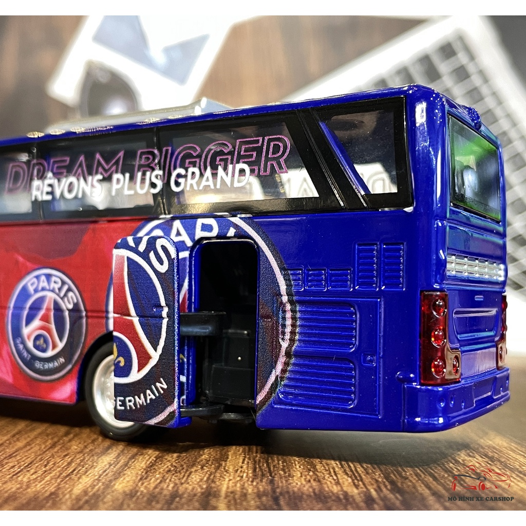 Mô hình xe Bus CLB Paris-Saint Germain bằng sắt tỉ lệ 1:32 màu xanh