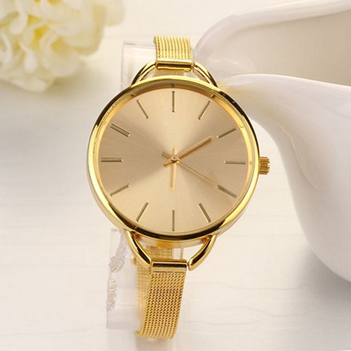 Đồng hồ đeo tay dây kim loại mỏng mặt tròn thanh lịch thời trang cho nữ