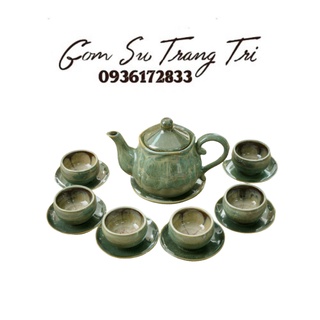 Bộ ấm chén uống trà ấm sen xanh hoa lòng chén gốm bát tràng siêu xinh trang trọng, thiết kế tinh tế
