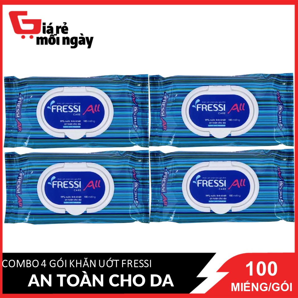 COMBO 4 Khăn Uớt Fressi 99% Nước Tinh Khiết An Toàn Cho Da 100 Miếng/góix4