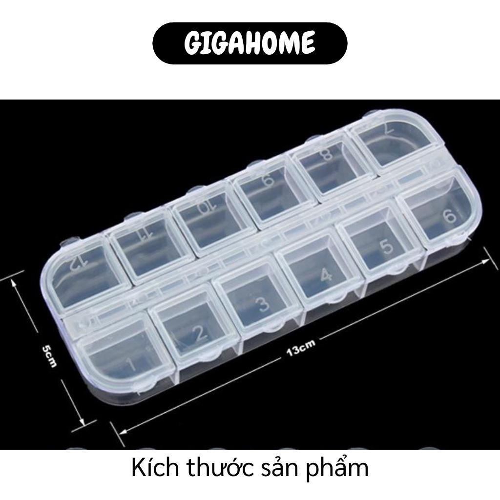 Hộp Đựng Đá Đính Nails GIGAHOME Khay Nhựa 12 Ô Nắp Bật Đựng Linh Kiện Điện Tử, Trang Sức 7833