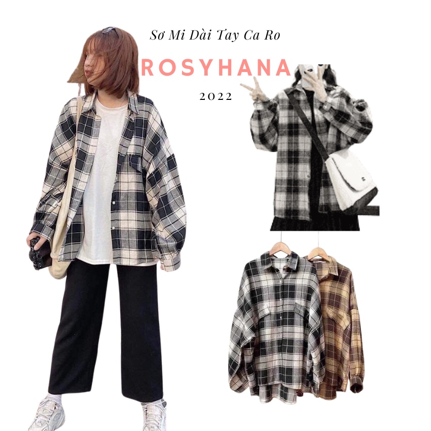 Áo sơ mi nam nữ  lệch túi, sơ mi dài tay chất liệu Kẻ Thô ROSYHANA.