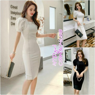 Hàng nhập - Đầm dáng ôm bút chì tay phồng chỉ nổi, váy body dự tiệc hay công sở đều lung linh