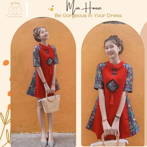 áo dài cách tân mặc tết siêu xinh-áo dài đỏ tay gấm mặc chụp hình tết-váy dự tiệc cuối năm V40 | BigBuy360 - bigbuy360.vn