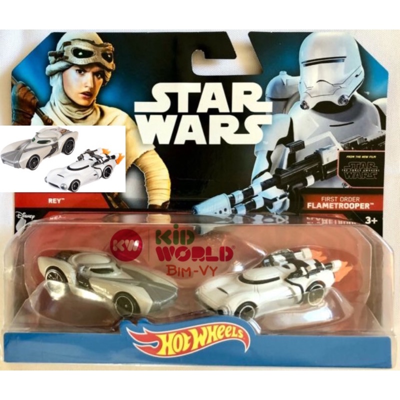 Xe mô hình Hot Wheels Star Wars Series 2 Pack Rey &amp; Flametrooper DJM01.