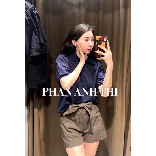 TH-ÁO PHÔNG POLO CỔ BẺ TAY BỒNG MÀU THAN CHO NỮ