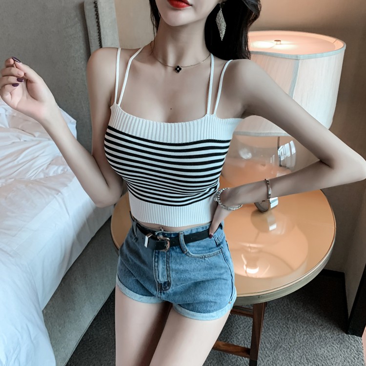 Áo thun nữ Ulzzang ba lỗ 2 dây sát nách thun gân hở lưng dáng ngắn cực gợi cảm áo nữ đẹp áo croptop cúp ngực kẻ ngang