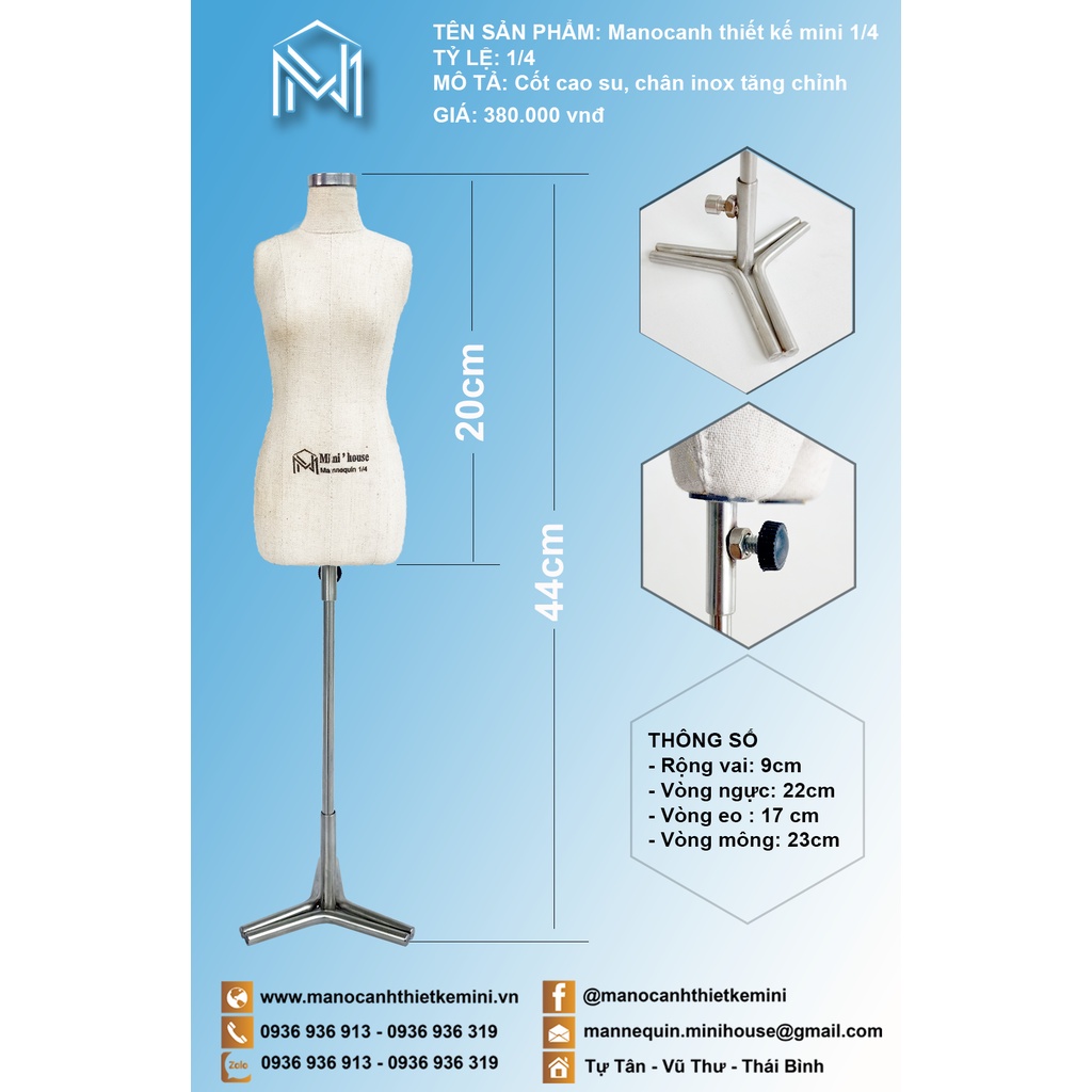 Manocanh thiết kế mini size 1/4 ( tặng kèm rập đầm cơ bản tỷ lệ 1/4)