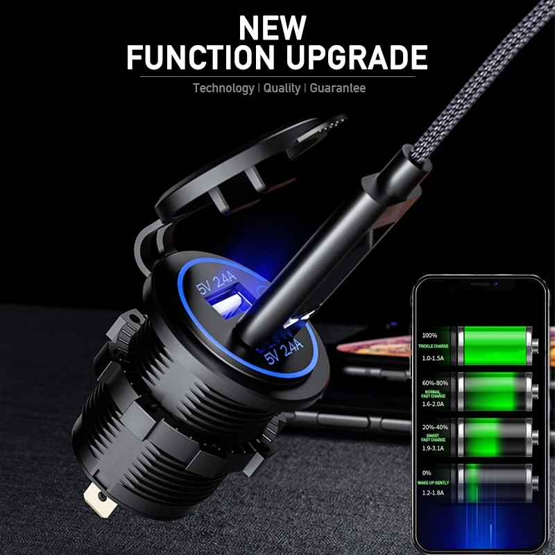 Tẩu Sạc Nhanh Qc 3.0 Hai Cổng USB Gắn Đèn LED Công Tắc Cảm Ứng Thông Dụng Cho Điện Thoại Di Động