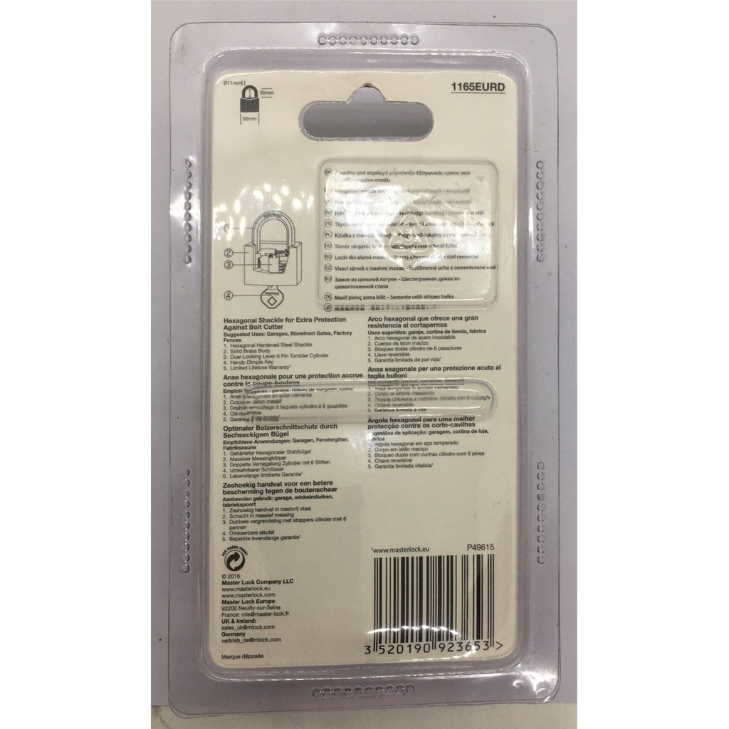KHÓA CHỐNG CẮT THÂN ĐỒNG 60MM MASTER LOCK 1165EURD - Hàng chính hãng