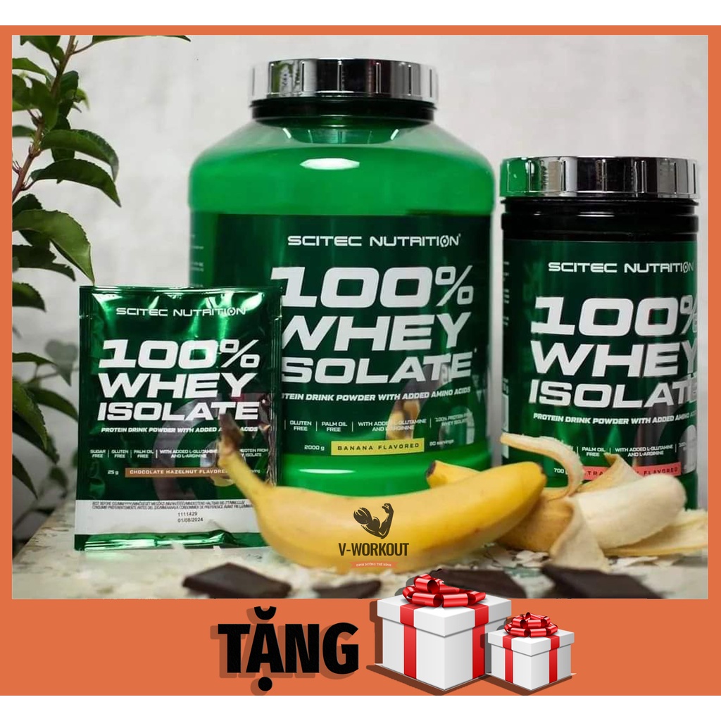 Whey Protein - 100% WHEY ISOLATE 2000g- 80serving- Thực phẩm phát triển cơ tinh kiết không nóng trong - SCITEC NUTRITION